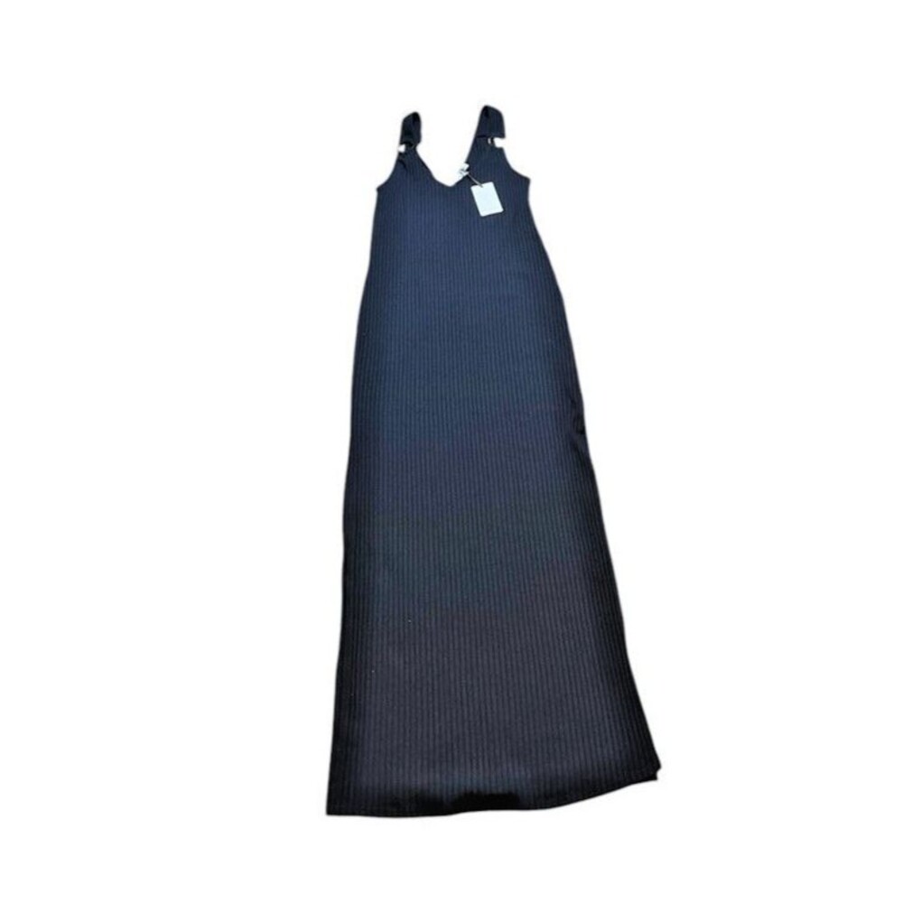 Green Envelope Dress Women's Size Small Black Maxi Tank Stretchy Side Slit Metal